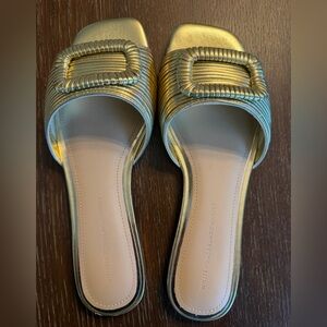 White House Black Market Metallic Gold Buckle Slide Mules